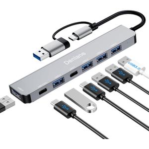 USB C Hub USB Hub 3.0 for Laptop, Upgrade 7 in 2 USB Splitter with USB-C & Multiport USB A Port Extender, USBC USB2.0 Dongle for PC/Computer/Laptop, Type C Mac/MacBook/Air/Pro/iPad/Tablet