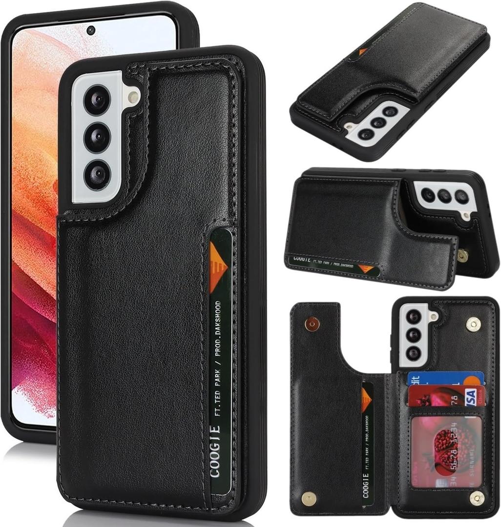 iCoverCase Compatible with Samsung Galaxy S21 FE Case with Card Holder, S21 FE Wallet Case for Women Men [RFID Blocking] PU Leather Protective Phone Case for S21 FE 5G (Black)