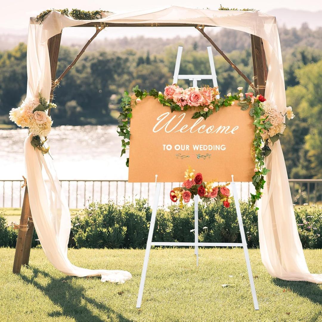 CroBlissful White 50" Easel Stand for Wedding Sign Adjustable 3Tier Height Display Easel with Chain Heavy Duty Floor Tripod for Welcome Wedding Sign Painting Canvas Baby Shower Party Poster (Metal)