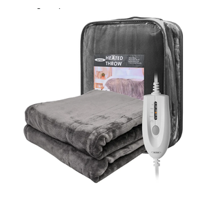 SUNVIVI Heated Throw, Electric Blanket Throw 50" x 60", Double-Layer Flannel with 4 Heating Settings, 4 Hours Auto Off, ETL Certified, Machine Washable, Grey