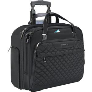 EMPSIGN Rolling Laptop Bag Women with Wheels, Briefcase for Women Fits Up to 15.6 Inch Laptop Briefcase on Wheels, Water-Repellent Overnight Rolling Computer Bag with RFID Pockets, Black