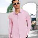 Demoking Rayon Dress Shirts for Men Formal Wedding Untuckit Shirts Long Sleeve Button Down (Pink, L)