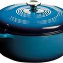 Lodge Essential Enamel Cast Iron Dutch Oven with Lid 7.5 Quart - Oven-Safe Enamel Cookware up to 500 F - Heat-Retaining Braising & Roasting Pot - Non-Toxic Cookware - Carribean Blue