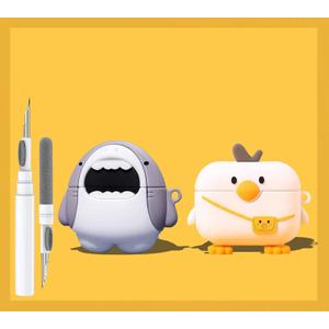 Cute Case for Airpod Pro/Pro 2 Gen Cover 2023/2022/2019, Funny 3D Cartoon Kawaii Skin with Cleaning Kit & Keychain for Apple Air pod Pro 2nd/1st Generation for Boys Girls Kids Teen, Bag Duck+Shark