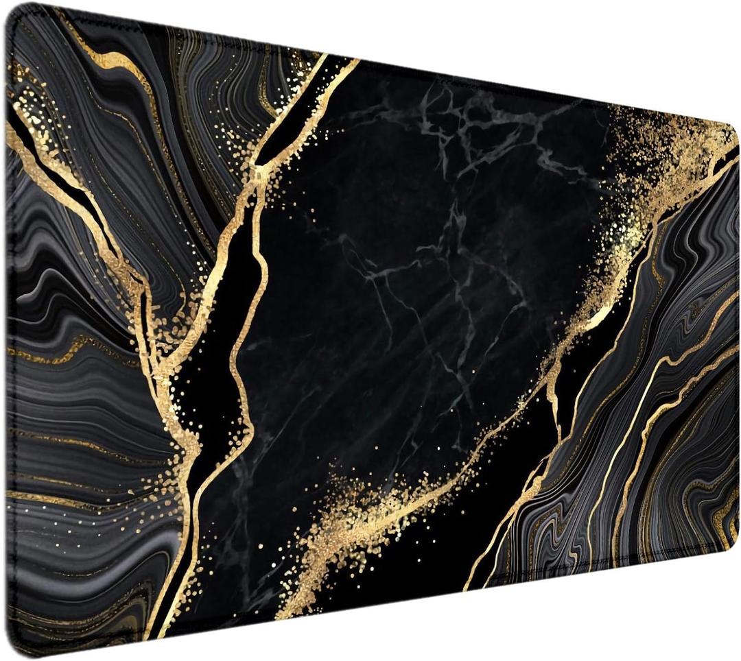 Black and Gold Marble Desk Mat(35.4x15.7 in), Large Gaming Mouse Pad with Anti Slip Rubber Base for Office Home Laptop Desktop Mat, Extended Computer Keyboard Mouse Mat Desk Pad