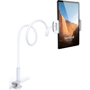 Lamicall Gooseneck Tablet Mount Holder for Bed Flexible Tablet Arm Clamp for Bed Compatible with Pad Pro 10.5, Air 9.7, Mini 7.9, Galaxy Tabs, Switch, More 4.7-11" Device - White