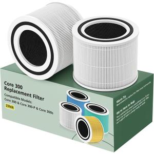 Core 300 Replacement Filter for LEVOIT Core 300 Core300-P Core 300S Core 300-P VortexAir Air Purifier, Core 300-RF, 3-in-1 HEPA Activated Carbon, 2 Pack, White, Core 300-P