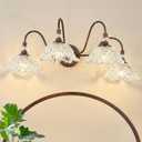 Antique Red Bronze Finish Bathroom Vanity Light, 4-Light Vintage Vanity Light with Floral Clear Glass Shades, Retro Wall Mount Lighting for Bathroom, Dressing Table