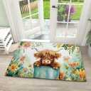 Door Mat, Cute Calf Welcome Mat, Colorful Spring Flowers Doormats Indoor Entrance, Indoor Outdoor Mat, Low-Profile Floor Rugs for Entry, Patio, 17''x30'' (Cartoon Watercolour Flower Cow)