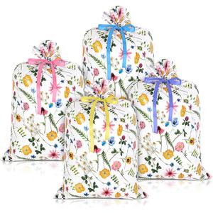 TaoBary 4 Pieces Plastic Dot Bags (36 x 48 Inch) with 4 Pieces Pull Flowers Large Packaging Wrapping Present Bags for New Parents Shower Birthday Wedding Christmas Engagement Party