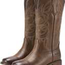 Rollda Cowgirl Boots Cowboy Boots for Women Square Toe Mid Calf Western Boots Ladies Fashion Boots with Chunky Heel 7.5