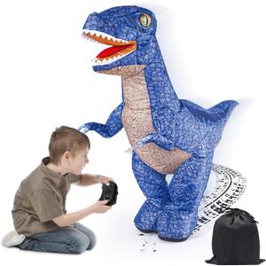 Dinosaur Inflatable Remote Control Toy for Kids, Electric Dinosaur Toy with 360Rotation, Rechargeable T-Rex RC Walking Car for Boys & Girls, Christmas Birthday Gifts for Kids Age 6-12 (Blue)