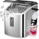 EUHOMY Ice Maker Countertop, 9 Cubes Ready in 6 Mins, 26lbs/24H, Self-Cleaning, Portable Ice Maker Machine with Carry Handle, Basket and Scoop, 2 Sizes of Bullet Ice for Home, Kitchen, Office (Silver)
