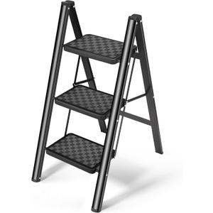 HBTower Step Ladder, Folding Step Stool, Portable Sturdy Steel Ladder Stool for Adults with Anti-Slip Wide Pedals Home Outdoor Kitchen, Black HBTower Step Ladder, Folding Step Stool, Portable Sturdy Steel Ladder Stool for Adults with Anti-Slip Wide Pedals Home Outdoor Kitchen, Black