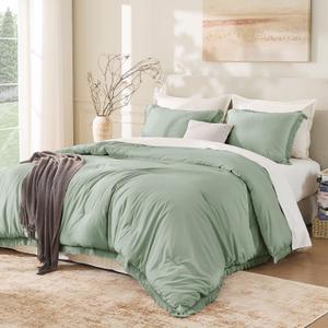Andency Twin Comforter Set Sage Green, 2 Pieces Kids Comforter Sets for Boys Girls Teens, Boho Tassel Lightweight Winter Fluffy Bed Set (66x90In Comforter & 1 Pillowcase)