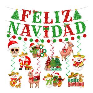 Mexican Christmas Decorations Feliz Navidad Banner & Hanging Swirls, Pack of 4