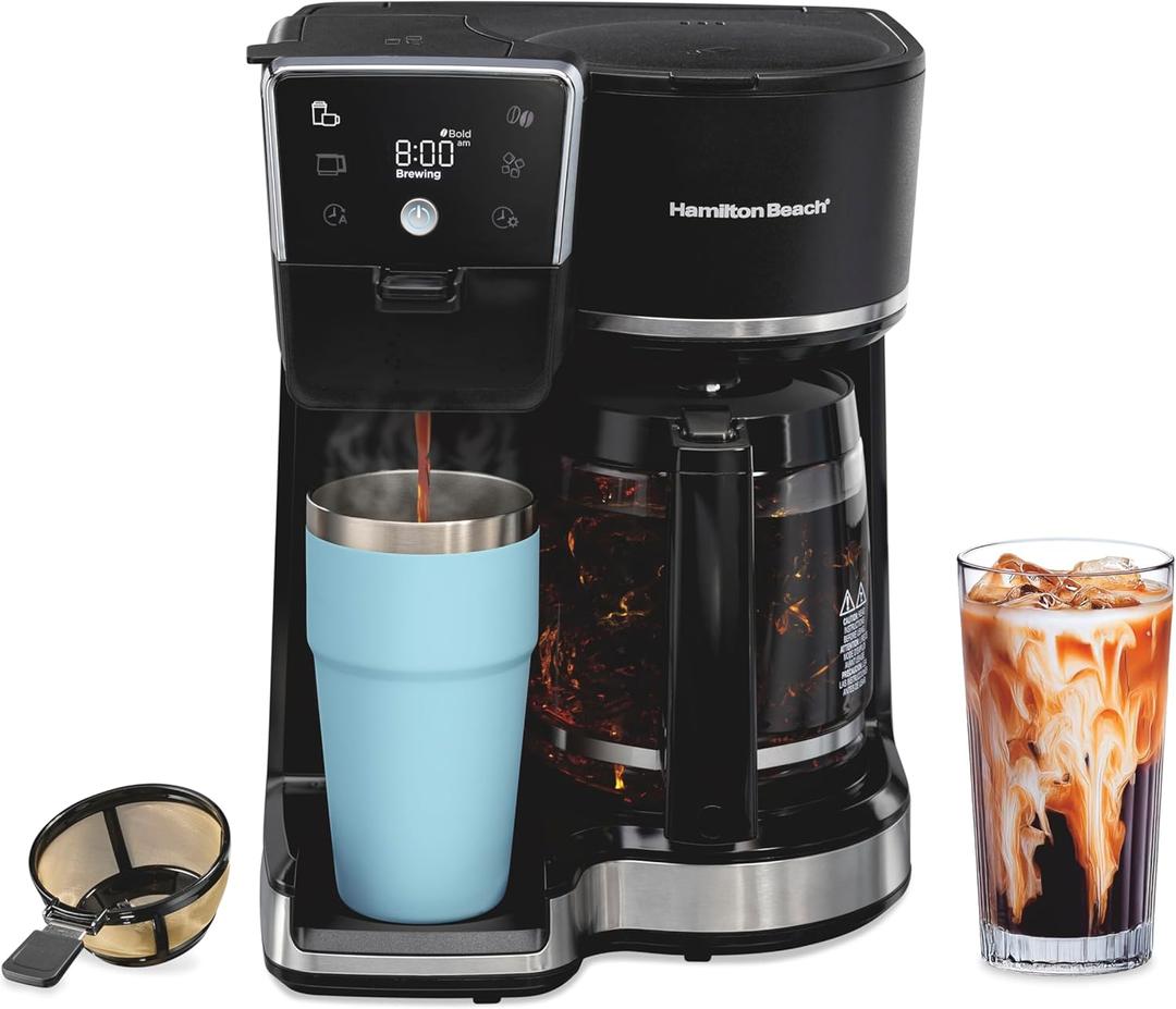 Hamilton Beach 2-Way 12 Cup Programmable Drip Hot and Iced Coffee Maker & Single Serve Coffee Machine, Glass Carafe, Auto Pause and Pour, Black (47500J)