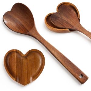 Baderke Heart Spoon Rest Set for Cooking Acacia Wood Spoon Set Mother's Day Gifts for Women Moms Heart Kitchen Accessories Housewarming Gifts