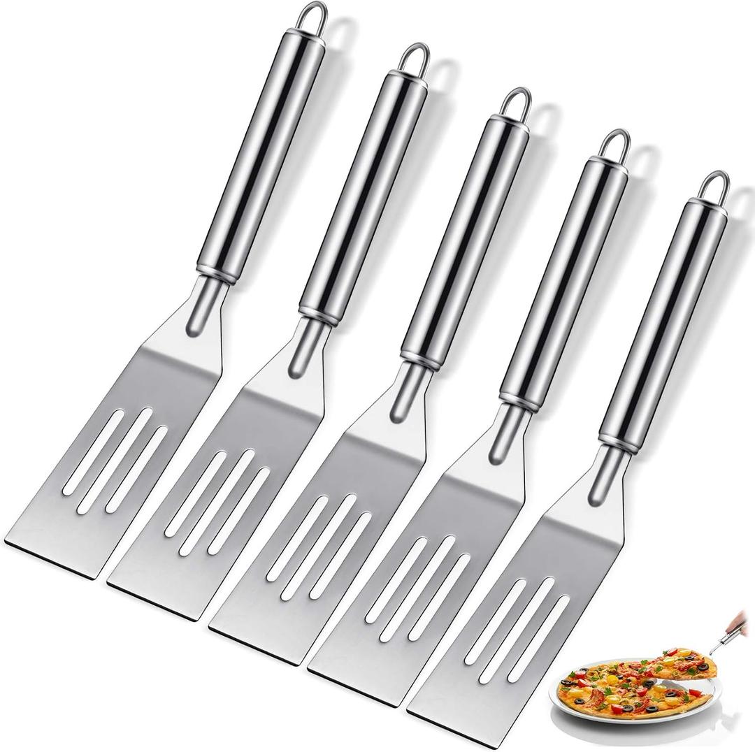 Patelai 5 Pieces Small Stainless Steel Metal Spatula 9.8 Inch Mini Serving Brownie Spatula for Serving and Turning Elegant Handles for Flipping Cooking Pancakes Desserts Cookie Eggs Lasagna