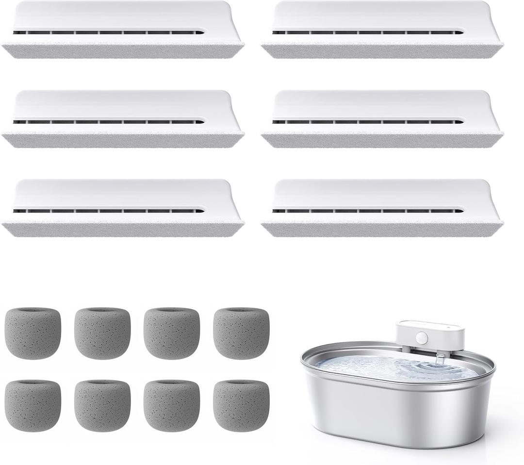 uahpet Stainless Steel Cat Water Fountain Replacement Filters 6 Pack with 8 Filter Sponges (water dispenser is not included), Compatible with uahpet Stainless Steel Pet Fountain (basic version)