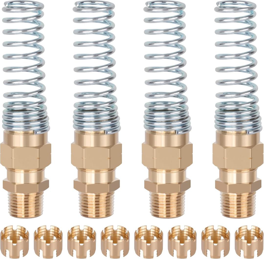 3/8” Hose x 1/2” Male Connector with Spring Guard, 4 Pack Brass DOT Air Brake Hose End Fitting with 8 Pack 3/8”Sleeve Tube