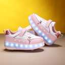 Roller Skate Shoes for Boys and Girls Kids LED Light Up Fashion Sneakers with Rechargeable and Detachable Wheels The Gift for Party Birthday Christmas Day (12 Little Kid, Pink1558)