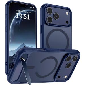 SUPFINE Magnetic for iPhone 17 Pro Max Case (Built-in Invisible Kickstand)(Compatible with MagSafe)(Military Grade Drop Protection) Translucent Matte Shockproof Phone Cover,Deep Blue