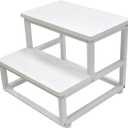 SZLHANJZ Nursery Step Stool, Wooden and Metal Foot Stool for Adult Kid, Steps for High Beds with Round Corners, Small Stepping Stool for Bedroom Kitchen, Load 500 LB, White