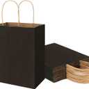25 Pack 8x4.75x10 Inch Medium Black Kraft Paper Bags with Handles Bulk, Toovip Gift Wrap Bags for Favor Grocery Retail Party Birthday Shopping Business Goody Craft Merchandise Take Out Recycable Sacks