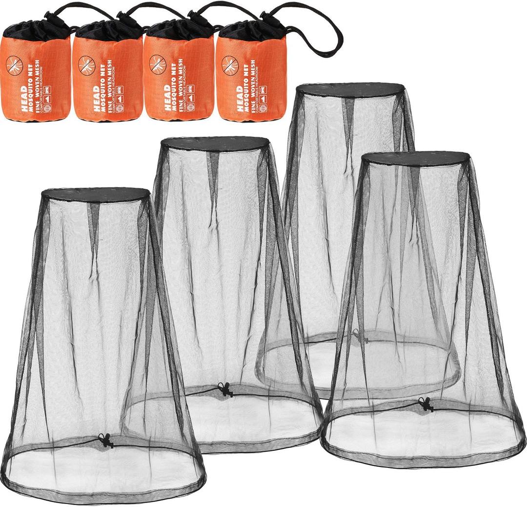 HESTYA 4 Pack Mosquito Bug Net Mesh for Head Mosquito Head Net Face Neck Fly Netting Hood from Insect Bugs Gnats for Outdoor (Black)