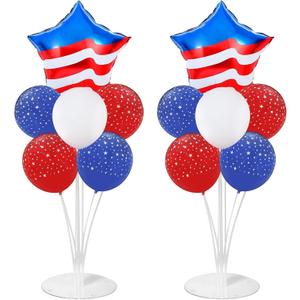 4th of July Balloons Stand Kit 2 Sets with 2 America Flag Star Foil Balloon Patriotic Red White and Blue Party Balloon Centerpiece for Tables for Memorial Day Party Independence Day Themed Decorations