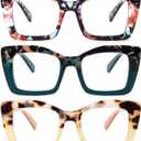 REAVEE Oversized Square Reading Glasses for Women, Blue Light Blocking Large Frame Computer Readers Spring Hinge