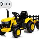 Kids Ride on Tractor with Remote Control, 12V Battery Powered Electric Tractor and 35W Dual Motors for Kids Bluetooth Music/USB, 3-Gear-Shift, Safety Belt, 7-LED Lights, Yellow (Normal)
