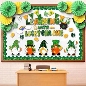 Eersida Spring Easter Bulletin Board Decorations with Paper Fans 3D Christian Classroom Bulletin Board St Patricks Day Flower Bunny Cutouts School VBS Library Church Window Wall Decor(St. Patricks) (L)