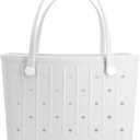 CXY Rubber Beach Bag EVA Waterproof Tote Bags Washable Sand-proof Travel Handbags for Pool Boat Groceries Work Sports (Small, White)