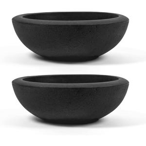 ARBORA 21" Santorini Bowl 1-Pack with Classic Black Finish - Polyresin Indoor and Outdoor Planters, Durable, Weatherproof, Lightweight, Large Plant Pots for Patio, Garden, Deck, Entryway