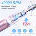 Electric Nail Drill File Professional 40000 RPM, Melodly Rechargeable Electric Nail File Machine Kit for Acrylic Gel Nails Polishing Removing, Portable Cordless Efile with Gold Bits at Salon Home