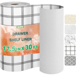 OcePor Non-Adhesive Drawer and Shelf Liner 17.5IN x 30FTNon Slip Cabinet and Cupboard Liner, Kitchen Cabinet Liners for Shelves, Waterproof Drawer Shelf Liners for Cabinets/Bathroom Cupboard, Stripe