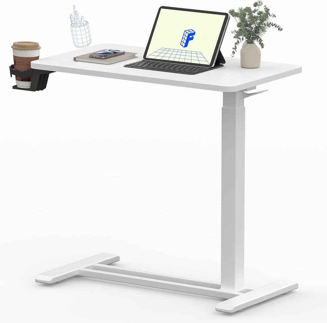 FLEXISPOT Mobile Standing Desk with Wheels Pneumatic Laptop Desk Rolling Computer Cart Movable Height Adjustable Small Sit Stand Desk Computer Workstations Home Use27.6" W x 15.7" D,White