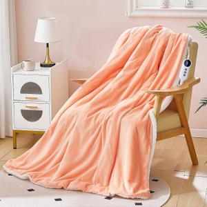 Heated Blanket 72"x84" Full Size, Dual-Sided with Soft Flannel & Sherpa Fabric, Electric Blanket with 9 Heating Levels & 2-10 Hours Auto Off, Machine Washable, Light Coral Pink