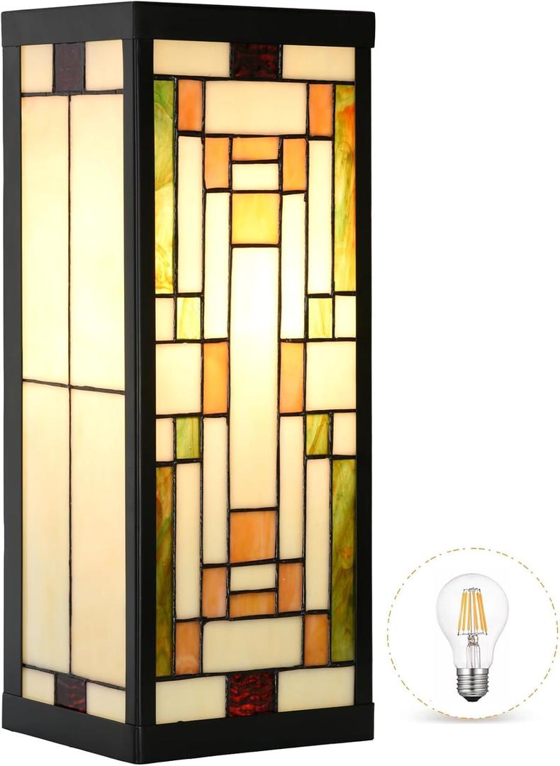 WL0005 Tiffany Style Rectangular Outdoor Wall Lights Stained Glass Corridor Wall Lamp Vintage Outdoor Balcony Aisle Hallway Wall Sconce Lighting,6" Wx 5.5" D x16 H, Bulb Included (Bricks)