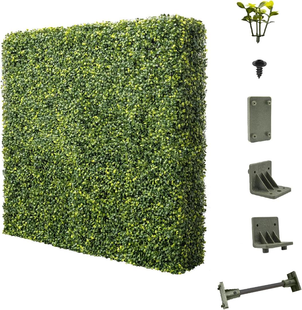 E&K 18" Wx18 Hx12 D Artificial Boxwood Hedge Wall, Faux Grass Outdoor Privacy Screen Indoor Divider Freestanding Greenery Backdrop for Office Garden Backyard Balcony