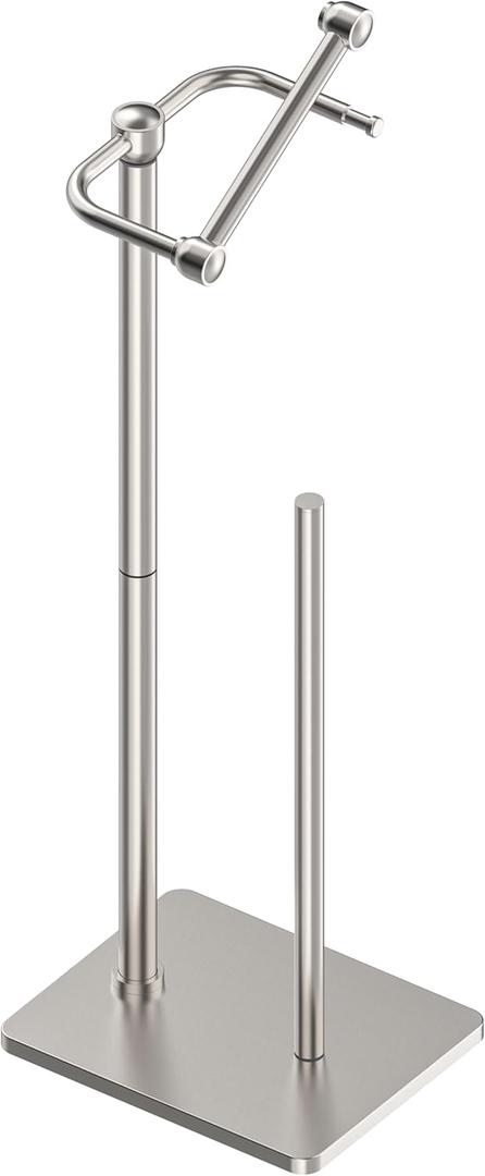 RUACQ Toilet Paper Holder Stand, Bathroom Toilet Paper roll Holder Free Standing with Storage for 4 Rolls, Post Pivoting Design, Stable Weighted Base, SUS304 Stainless Steel (Brushed Nickel)