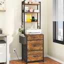 GYIIYUO 3 Drawer Tall 69''H File Cabinet with Charging Station, 4-Tier Filing Cabinet with Adjustable Shelf, Fabric Drawer, Printer Stand for Home Office, Fits A4/Letter/Legal, Rustic Brown
