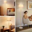 Gold Marble Floor Lamp, Dimmable 63.7" Tall Pole Standing Lamp with White Linen Shade, Modern Floor Lamp for Living Room Bedroom Office, Stepless Dimming, LED Bulb Included