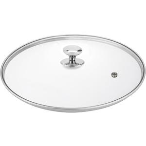 Glass lid for Large Pots and Pans, 14 Inch Cover for Replacement, Clear Commercial Lid for Cookware Cooking, Frying Pans, Sauce Pan (Stainless Steel)