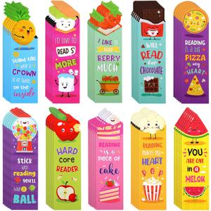 Eersida 60 Pieces Scratch and Sniff Scented Bookmarks Kids Fruit Food Theme Sayings Bookmarks Sayings Assorted Cute Scented Gifts for Students Teens Food Lovers, 10 Styles