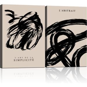 2 Framed Simple Black and White Canvas Wall Art Abstract Prints Modern Gallery Style Posters for Bedroom Living Room Bathroom Office Canvas Decor 24x16 Inch