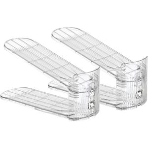 12 Pack Shoe Slots Organizer Adjustable Level Shoe Stacker Holder Storage Space Saving Sneakers Display Tray Rack for Closet (Transparent, 2Pack)