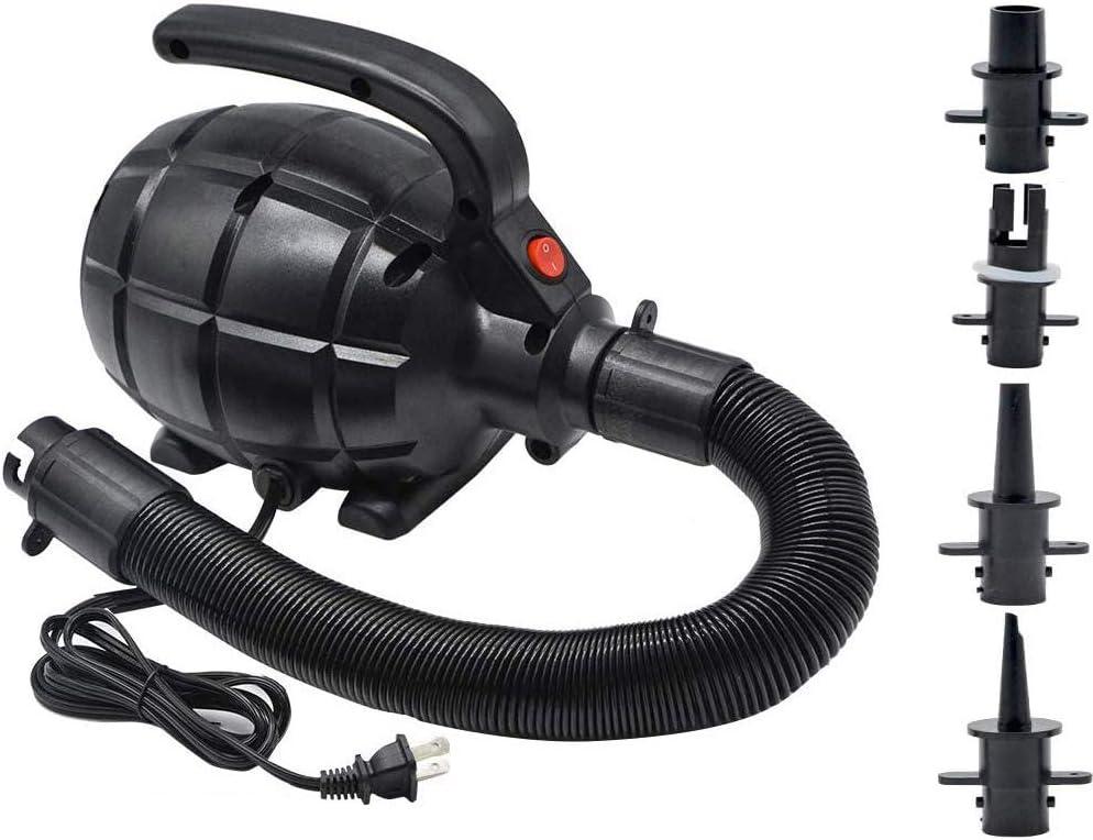 BOMPOW Electric Air Pump for Inflatables, AC (110V), 600W, 20L/min, Black, 4 Detachable Nozzles, Inflator/Deflator, Queen/King Size Air Mattress, Pool Toys, Boat, Raft
